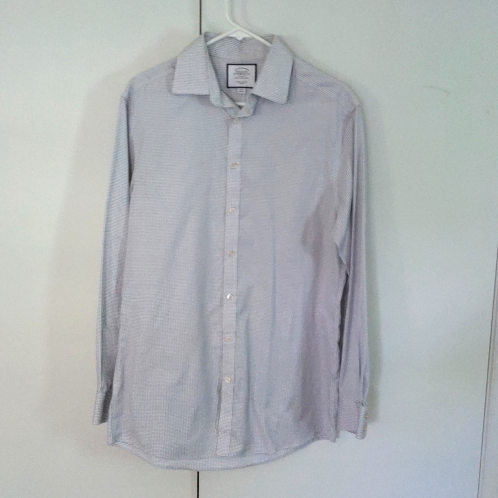 Charles Tyrwitt 16/35 grey micro grid non iron 100% cotton Oxford dress shirt